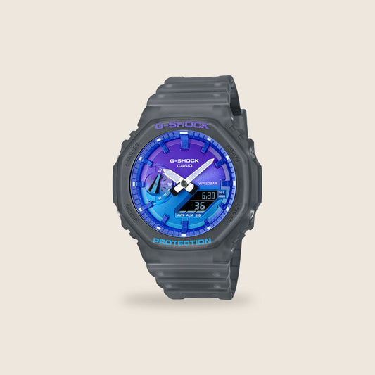 Casio G-Shock GA-2100 — Gris cadran bleu iridescent